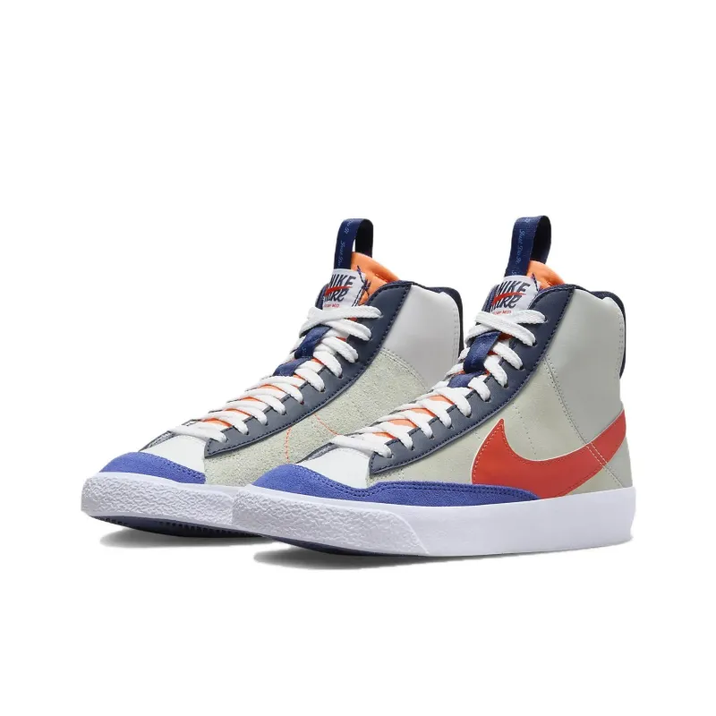 Nike Blazer Mid Anti Slip Wear Resistant Mid Top Kids' Skateboarding Shoes Gray Blue Teenagers-2