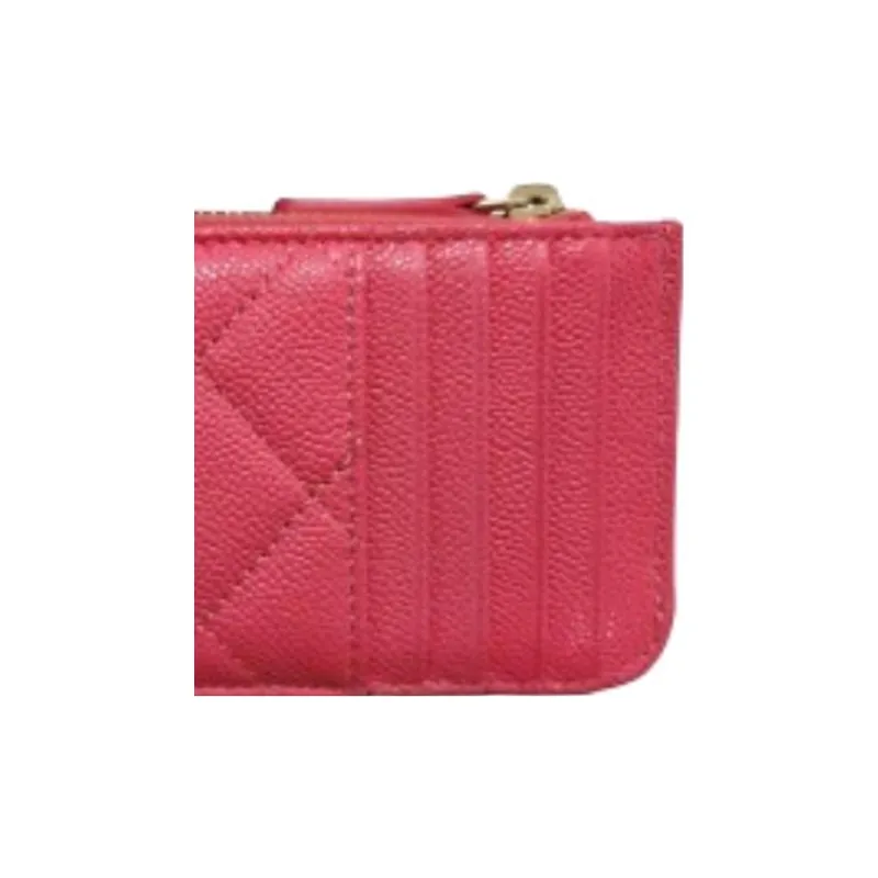 CHANEL Leather Wallets Card Holders Regular Women's Pink-3