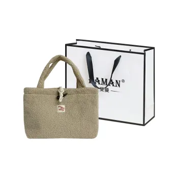 FAMAN Lamb's Wool Fabric Tote Bag Shopping Bag Crossbody Handbag Women's Khaki/White/Coffee