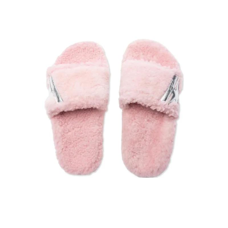 Golden Goose Logo patch Shearling Slides-5