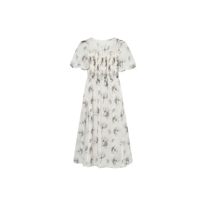 DIALOGUE Short Sleeved Dresses Women's Beige Apricot With Floral Print-2