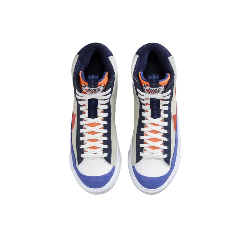 Nike Blazer Mid Anti Slip Wear Resistant Mid Top Kids' Skateboarding Shoes Gray Blue Teenagers-3