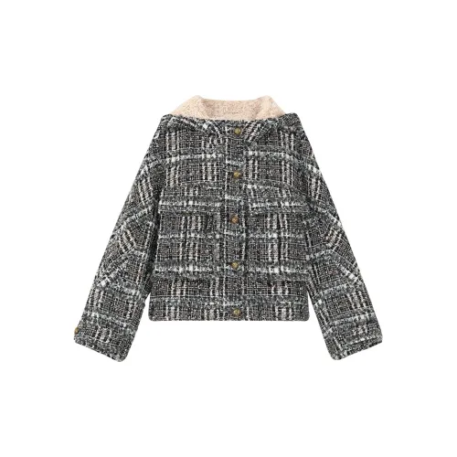 ELF SACK Jackets Women's Black/White Plaid Pattern