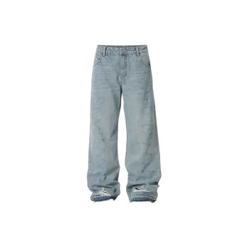 JHYQ 濃う Dirty Mid Blue Baggy Jeans