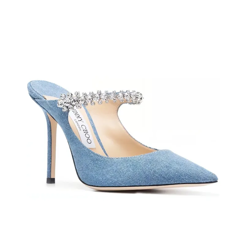 Jimmy Choo Bing 100mm Denim Mules-2