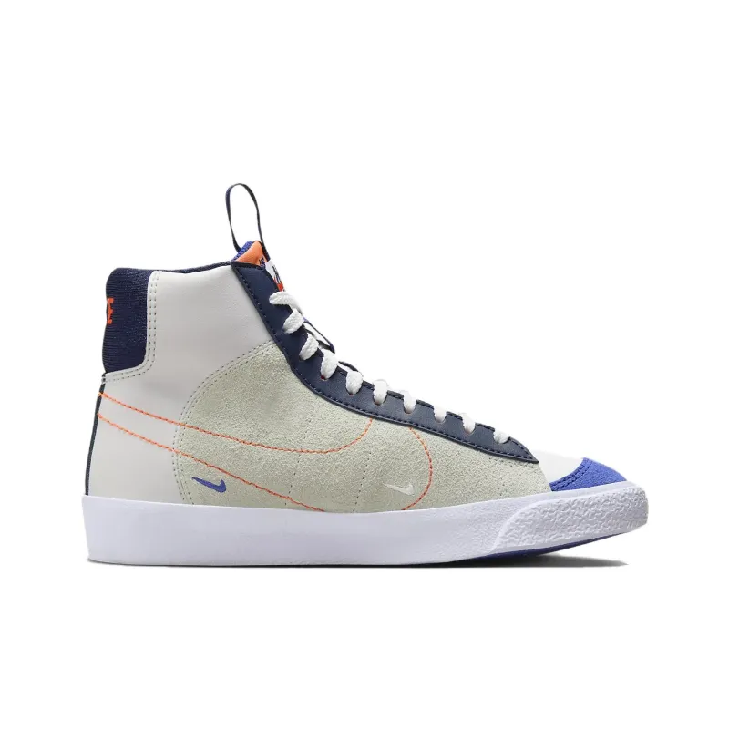 Nike Blazer Mid Anti Slip Wear Resistant Mid Top Kids' Skateboarding Shoes Gray Blue Teenagers-1