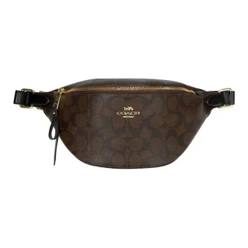 COACH Belt Coated Canvas With Leather Sling Bag Fanny Pack Shoulder Bag Crossbody Bag Large Size Unisex Brown