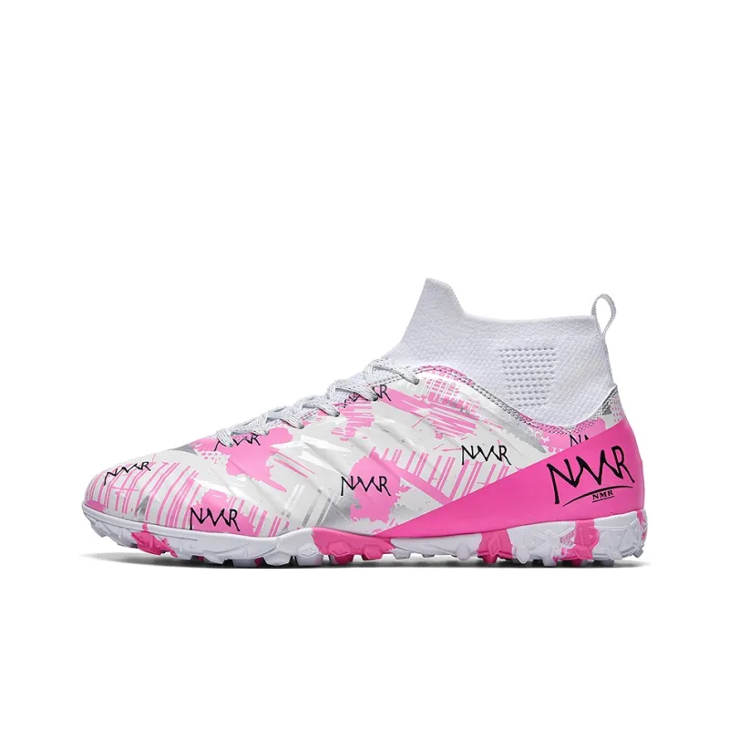 NMR FG Rubber Long Studs TF Rubber Broken Studs Water-Resistant Slip-Resistant Soccer Shoes Unisex White Blue Pink-6