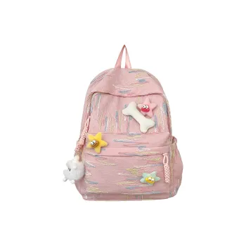 Huangmu Nylon Student Backpack Unisex Pink/Blue/Black/White/Yellow