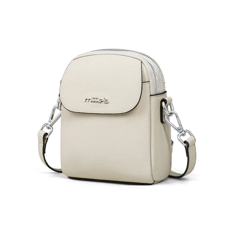 MILLIE'S Cow Leather With Synthetic Leather Shoulder Bag, Crossbody Bag, Shoulder Bag Regular Women's Black/Pearl White-5