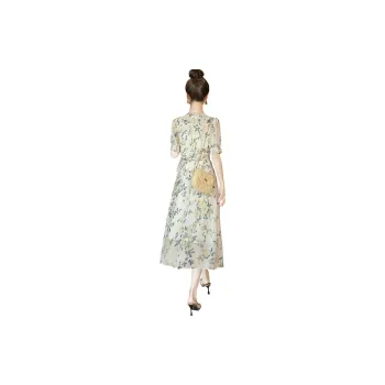 Cypress House Short-Sleeved Dresses Women's Light Green With Yellow Flowers