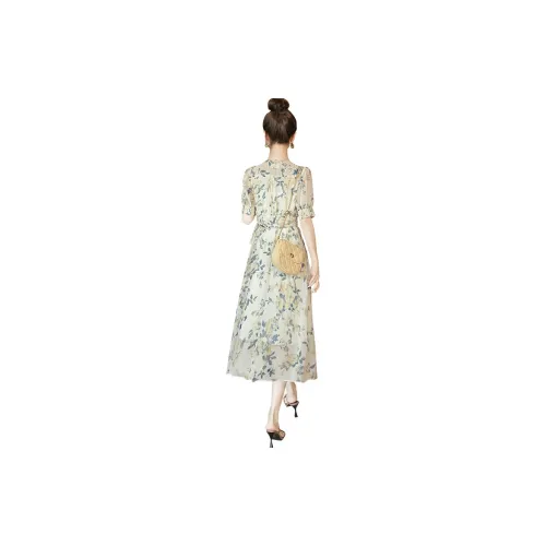 Cypress House Short-Sleeved Dresses Women's Light Green With Yellow Flowers
