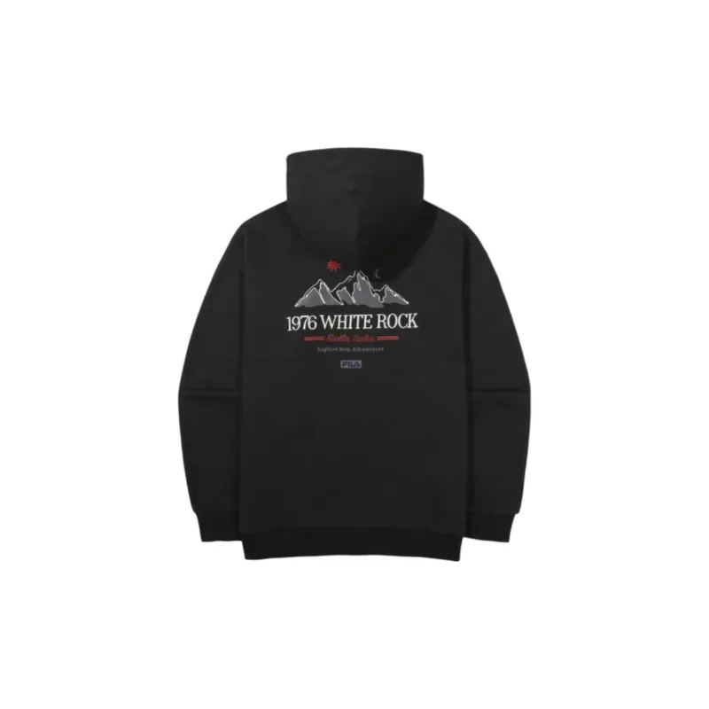 FILA White Rock Pattern Hoodie Sweatshirt Unisex Black-1