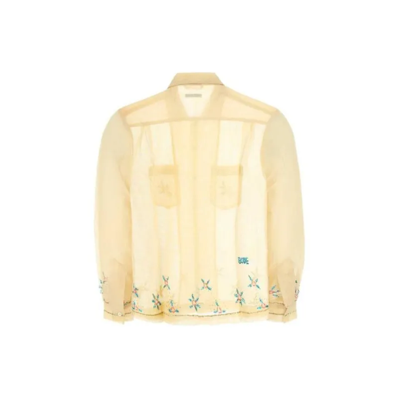 BODE Sequined Floral Net Short Sleeve Shirt-1