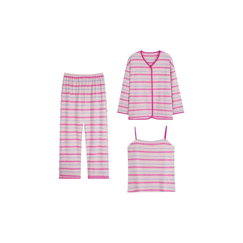 MIIOW Trend Party Series Pajama Set Women's Pink Stripes-0