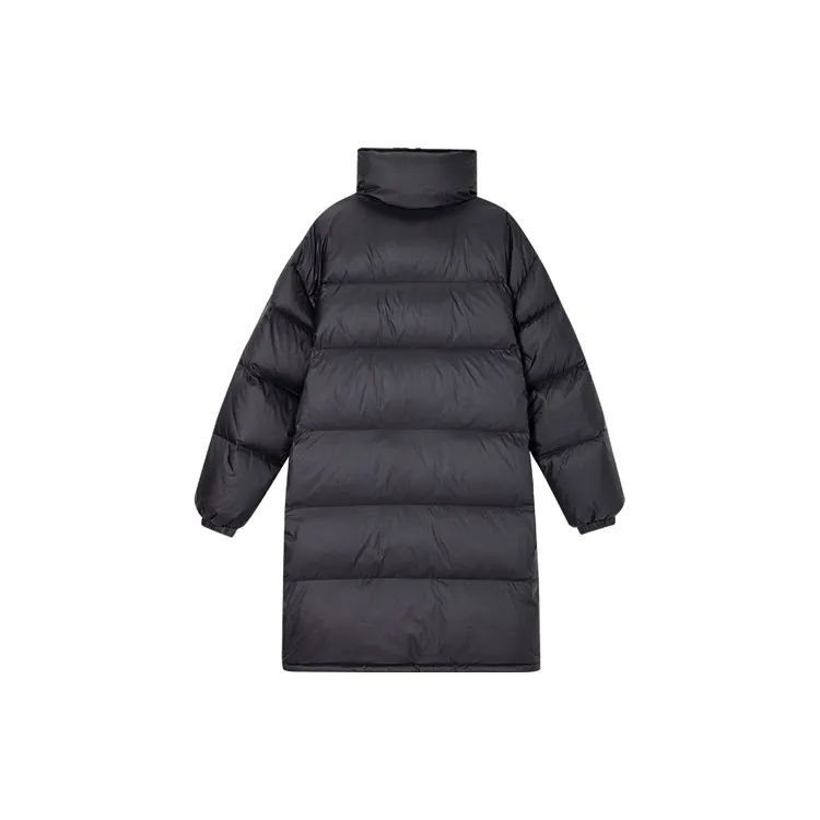 DKNY FW22 Solid Color Stand Collar Thickened Mid Length Down Jacket Women's Black-1
