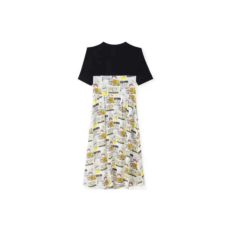GOELIA Short Sleeved Dress Women's 05D White Base Print-1