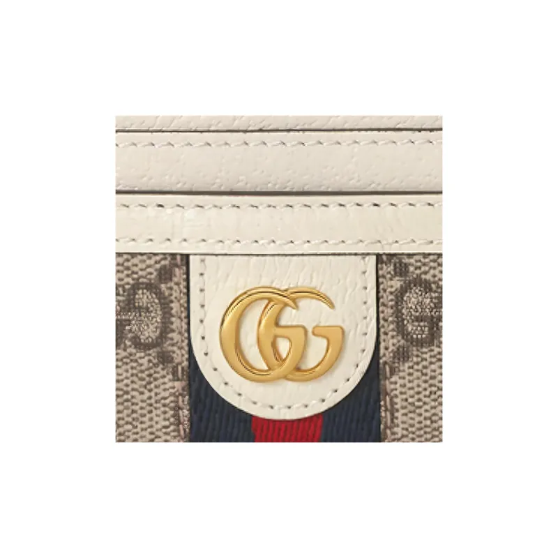GUCCI Ophidia Canvas With Leather Card Holder With Clip Women's Ebony White-4