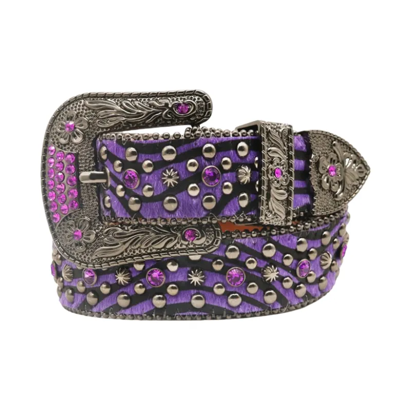 Emperor Penguin Punk Western Pin Buckle Jeans With Rhinestone Studs Leather Belts Women's Width 3.5CM-2