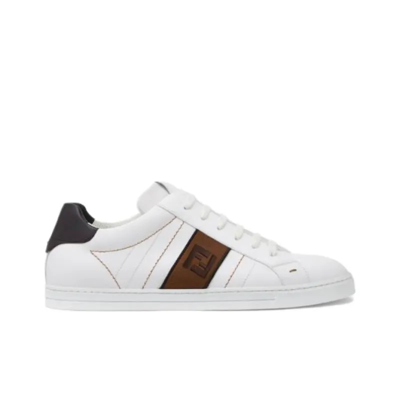 FENDI Ff Leather Low Top White Brown-1