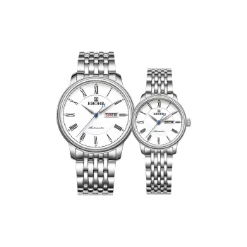 EBOHR Elegant Mechanical Movement Stainless Steel Strap Watch Unisex White Dial