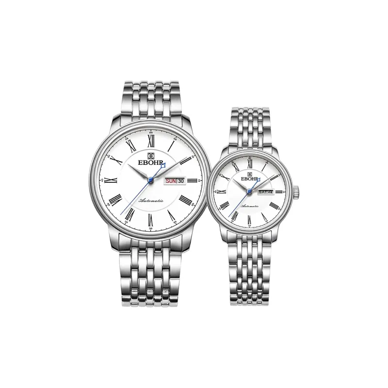 EBOHR Elegant Mechanical Movement Stainless Steel Strap Watch Unisex White Dial-0