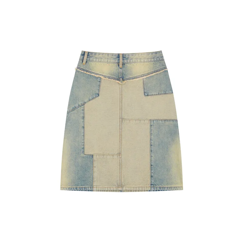 RUNTOTHEFUTURE Denim Long Skirts Women's Vintage Washed Blue-1