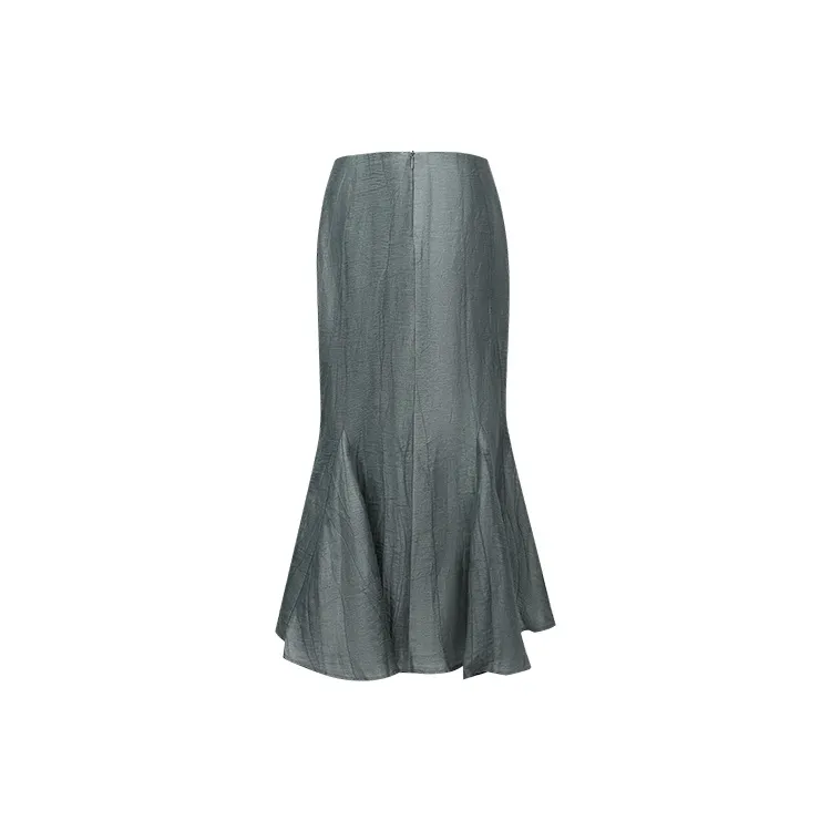 URBAN REVIVO Casual Long Skirt Women's Gray Green-1