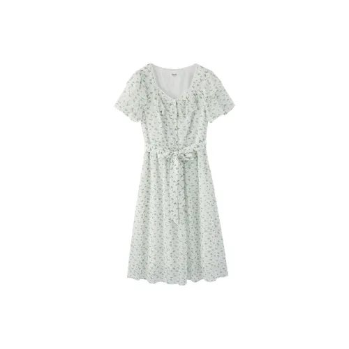 Inman Short-Sleeved Dresses Women's White Base With Green Print