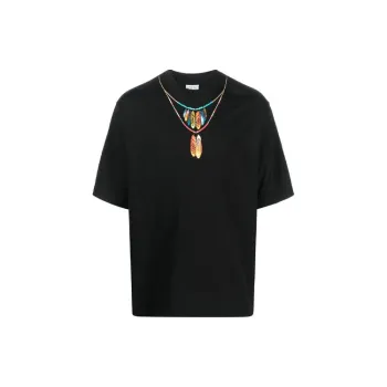 Marcelo Burlon Feather Necklace Over T Shirt