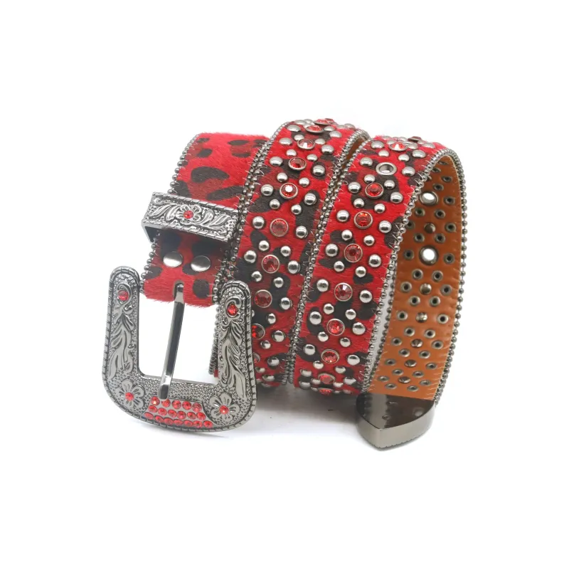 Emperor Penguin Punk Western Pin Buckle Jeans With Rhinestone Studs Leather Belts Women's Width 3.5CM-3