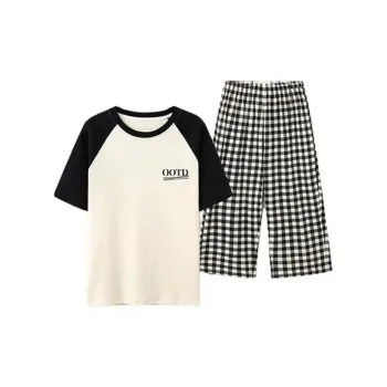 Yalu Pajama Set Women's Black White Plaid
