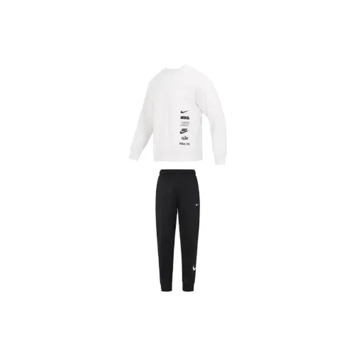 Nike Sweatshirt Sets Men Set White Tops+Black Pants