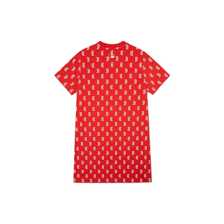 MLB Base Logo Short Sleeved Dress Women's Red-1