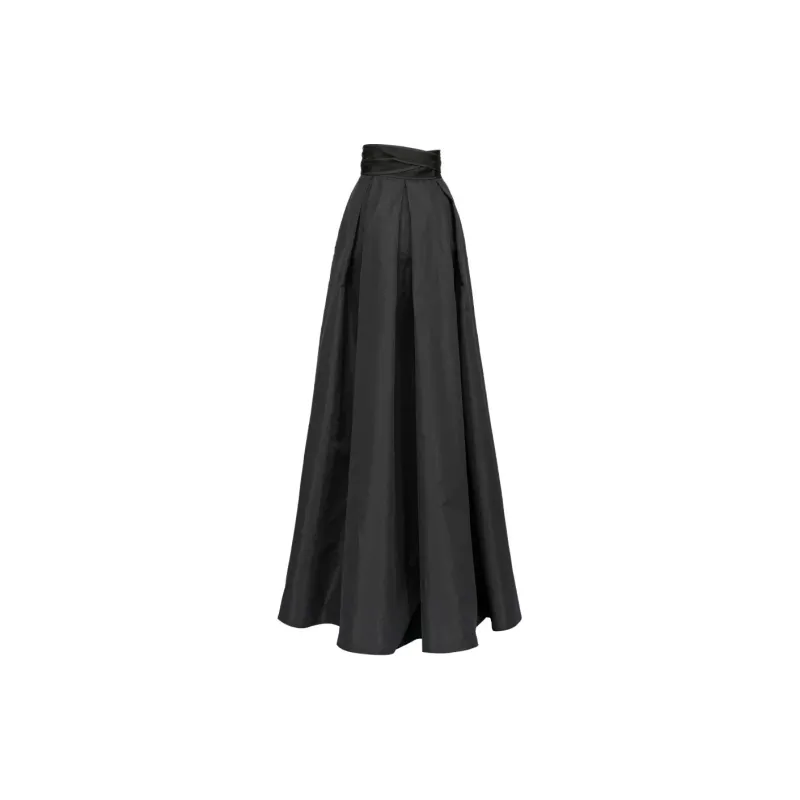 PINKO FW23 Maxi Gonna In Taffetà Casual Long Skirts Women's Black-1