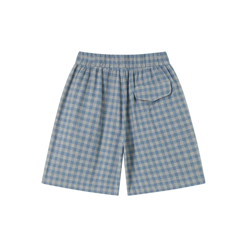 Phew Casual Shorts Men's Gray Blue Plaid-1