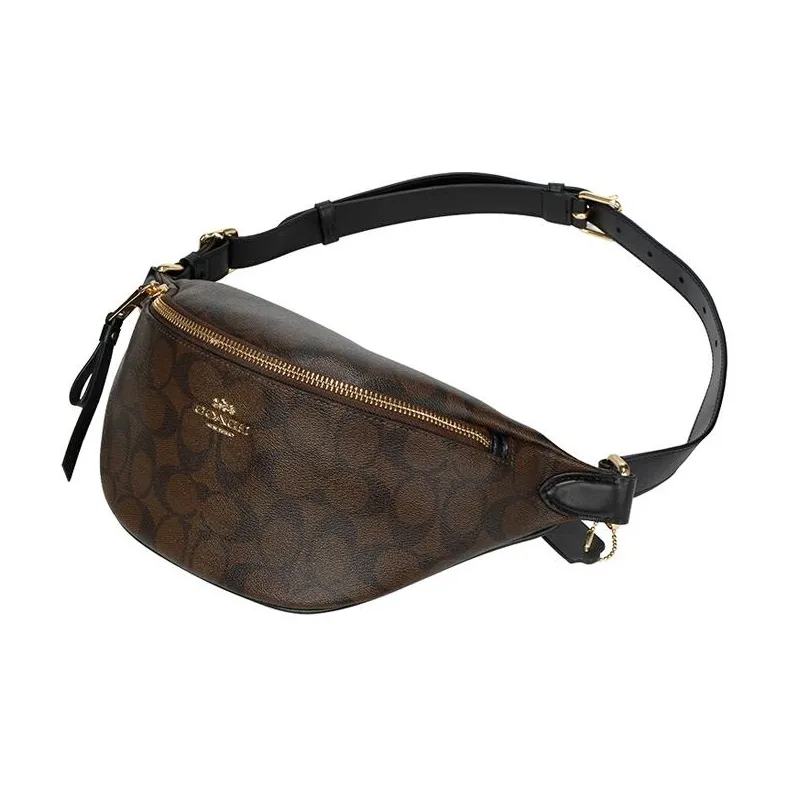 COACH Coated Canvas With Leather Sling Bag, Fanny Pack, Shoulder Bag, Crossbody Bag Tubas Unisex Brown-3