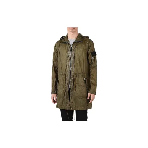 STONE ISLAND Trench Coats Men Olive Green