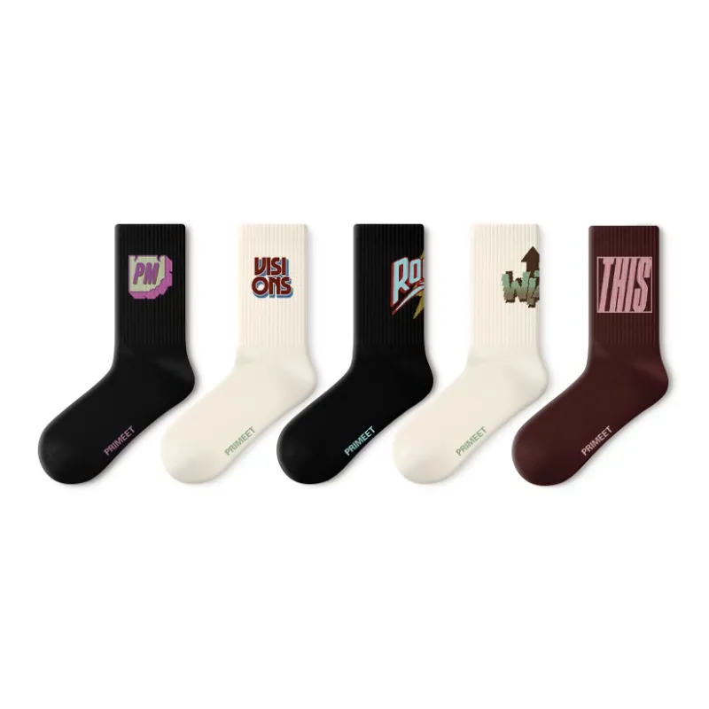 Primeet Mid Calf Socks Fall Unisex 5 Pack-37