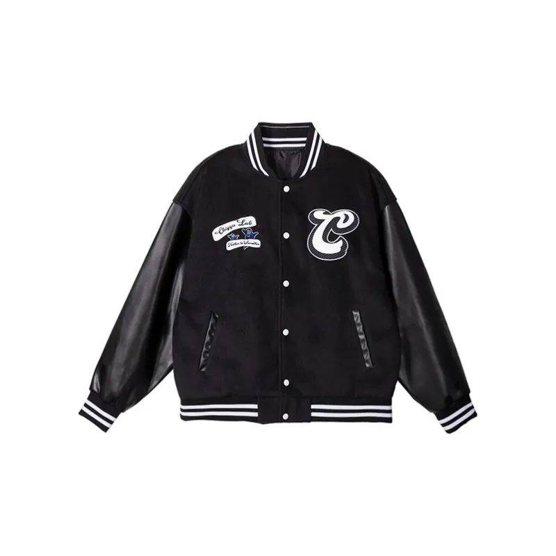 CHIGGALAB Loose Fit Baseball Jacket Unisex Black-1