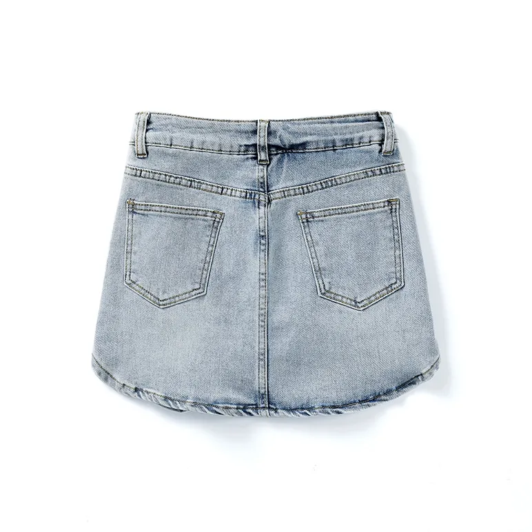Wen Shan Denim Short Skirts Women's Vintage Blue-1