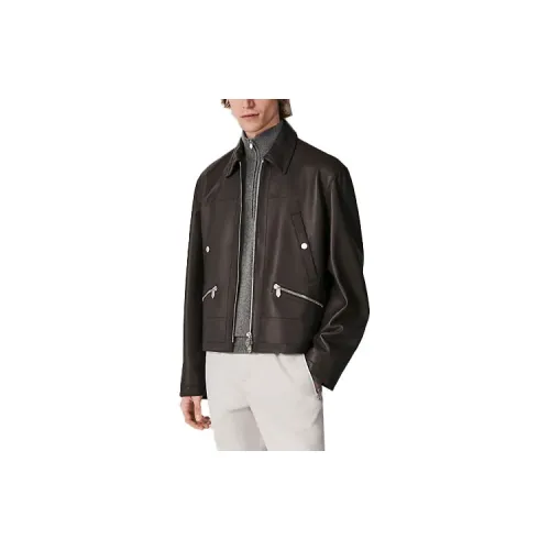 HERMES Leather Jackets Men Dark Brown