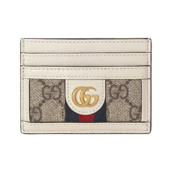 GUCCI Ophidia Canvas With Leather Card Holder With Clip Women's Ebony White