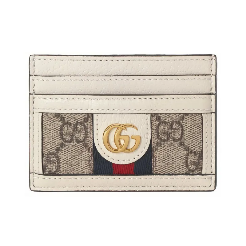GUCCI Ophidia Canvas With Leather Card Holder With Clip Women's Ebony White-0