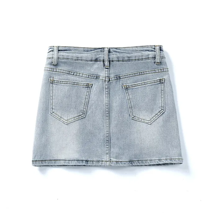 Wen Shan Denim Short Skirts Women's Vintage Blue-1