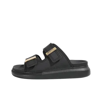 Alexander McQueen Hybrid Buckled Rubber Sandals Black Gold Women's