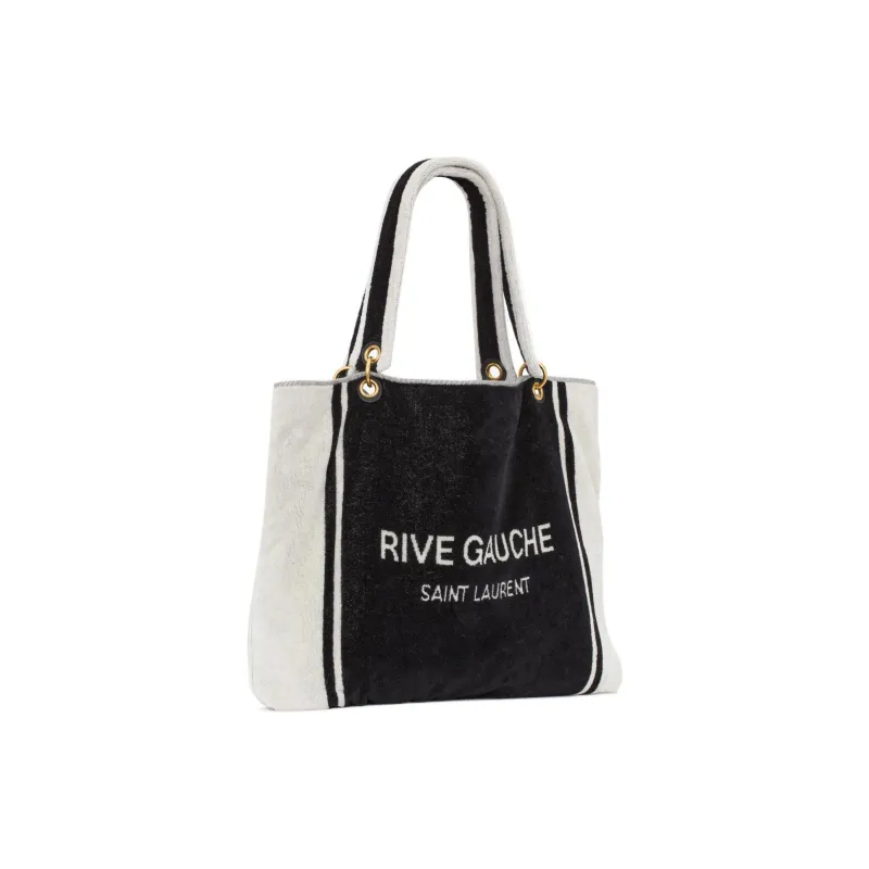 SAINT LAURENT Rive Gauche Sheepskin Fabric Tote Bag Shopping Bag Handbag Women's Black & White-1