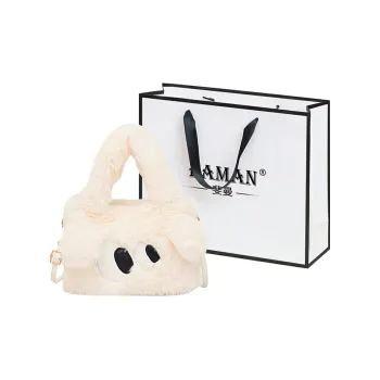 FAMAN Plush Shoulder Bags Handbags Regular Women's White/Coffee