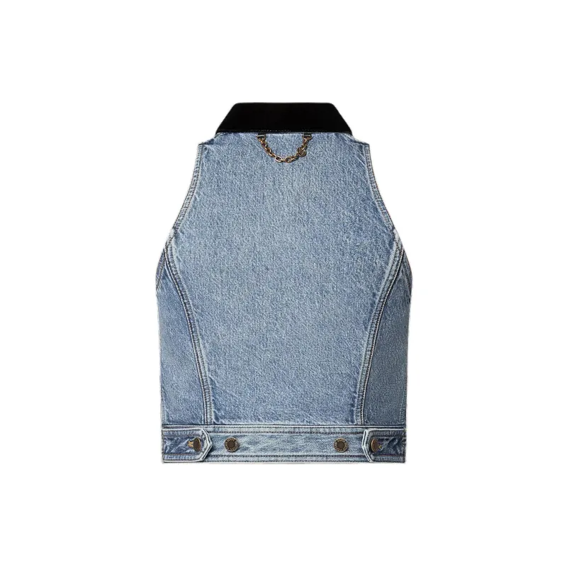 LOUIS VUITTON Sleeveless VeLOUIS VUITTONet Accent Denim Jacket-1