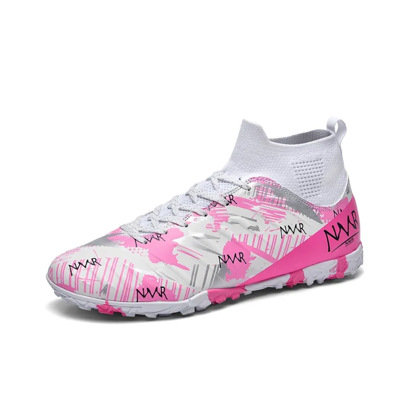 NMR FG Rubber Long Studs TF Rubber Broken Studs Water-Resistant Slip-Resistant Soccer Shoes Unisex White Blue Pink-7